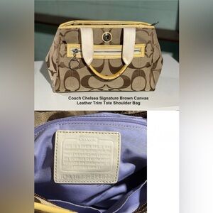 Vintage Coach Chelsea Signature Brown Canvas Leather Trim Tote Shoulder Bag